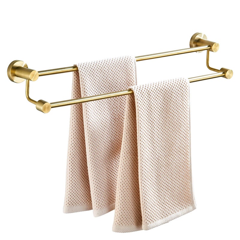 BATHSIR Adjustable Brushed Gold Double Bath Towel Bar,14.56-27.55 Inches Wall Mount Towel Rack for Bathroom, SUS304 Stainless Steel Towel Holder Hanger - Image 2